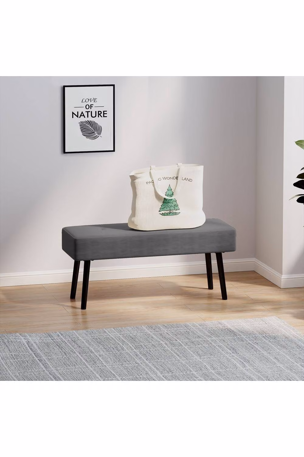ERGOVEXA End of Bed Bench in Grey with Upholstered Frame and Metal Legs – 2