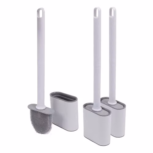 Harbour Housewares Pack of 3 Wall-Mounted Toilet Brush and Holder Sets in White