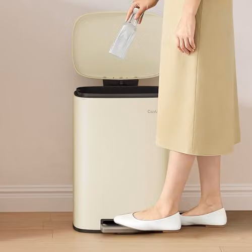 CozyLiving Pedal Kitchen Bin with Soft Close Lid and Removable Inner Bucket, Fingerprint-Proof Steel Body, Beige, 12L – 2