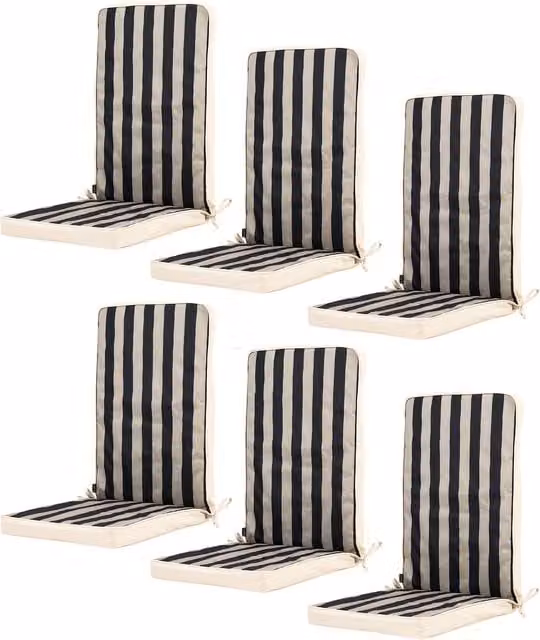 ICON 6-Pack Maritime Striped Outdoor Garden Seat Pads in Black, Reversible and Water Repellent