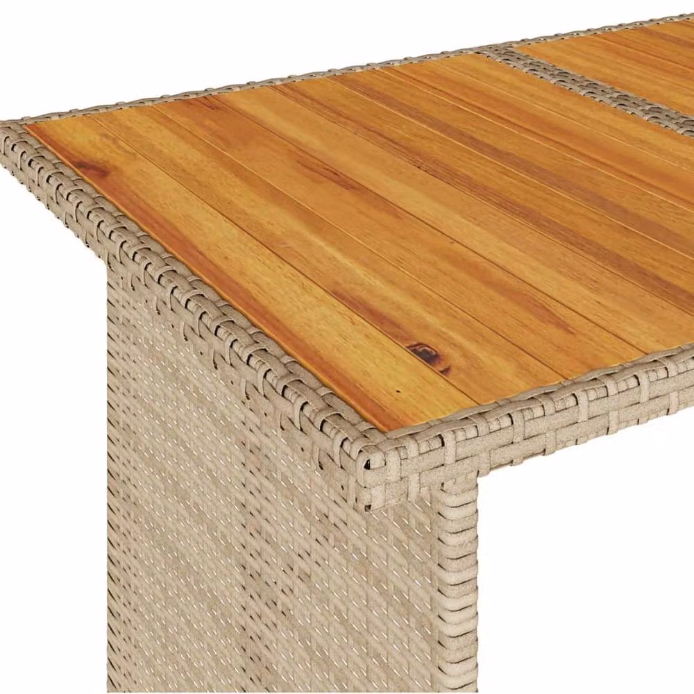Berkfield Home Beige Poly Rattan Garden Table with Oiled Acacia Wood Top W/D/H: 110 x 68 x 70 cm – 3
