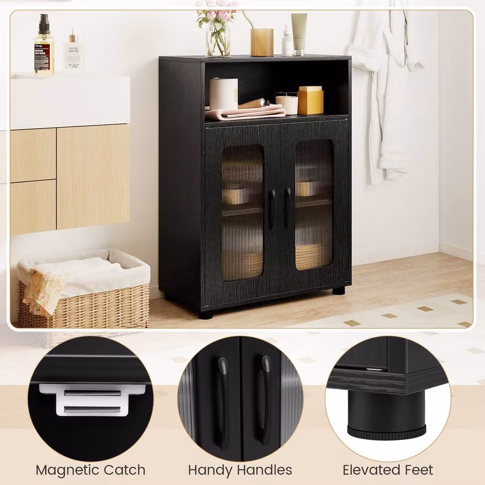 Costway Freestanding Black Bathroom Cabinet with 2 Hinged Doors and Internal Shelves – 10