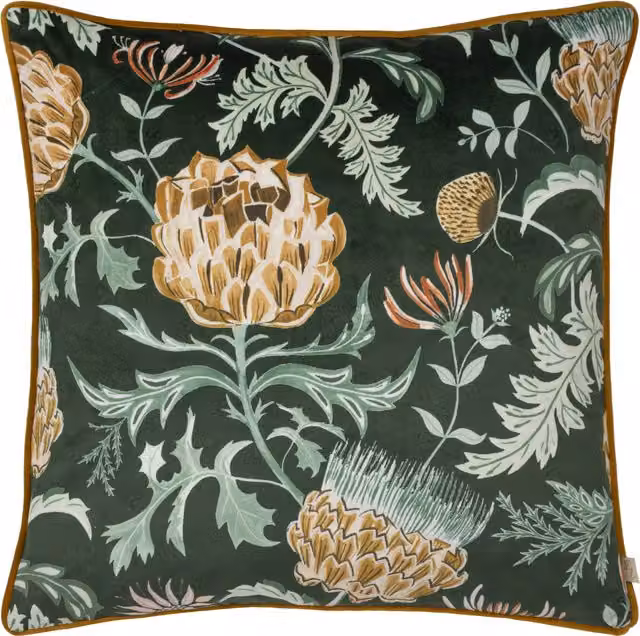 Make it a Home Chatsworth Artichoke Velvet Piped Cushion in Bottle Green and Gold