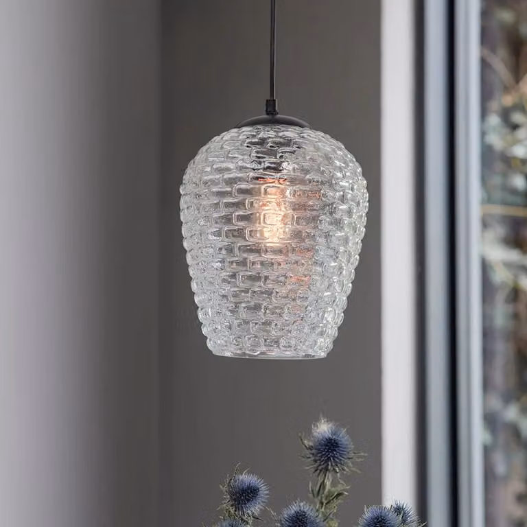 Atkin & Thyme Hive Glass Pendant Light in Transparent and Black