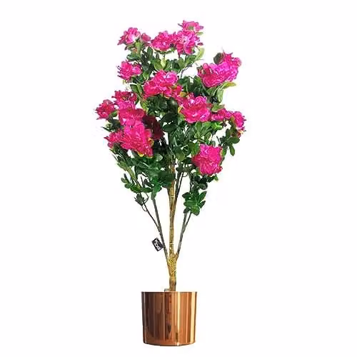 Leaf Design UK 100cm Pink Azalea Artificial Potted Plant with Copper Planter – 1