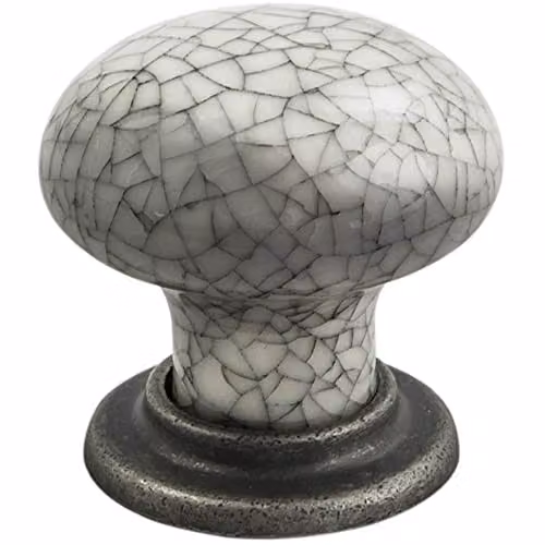 Loops Porcelain Mushroom Cupboard Door Knob in Blue Glaze with Antique Steel Finish