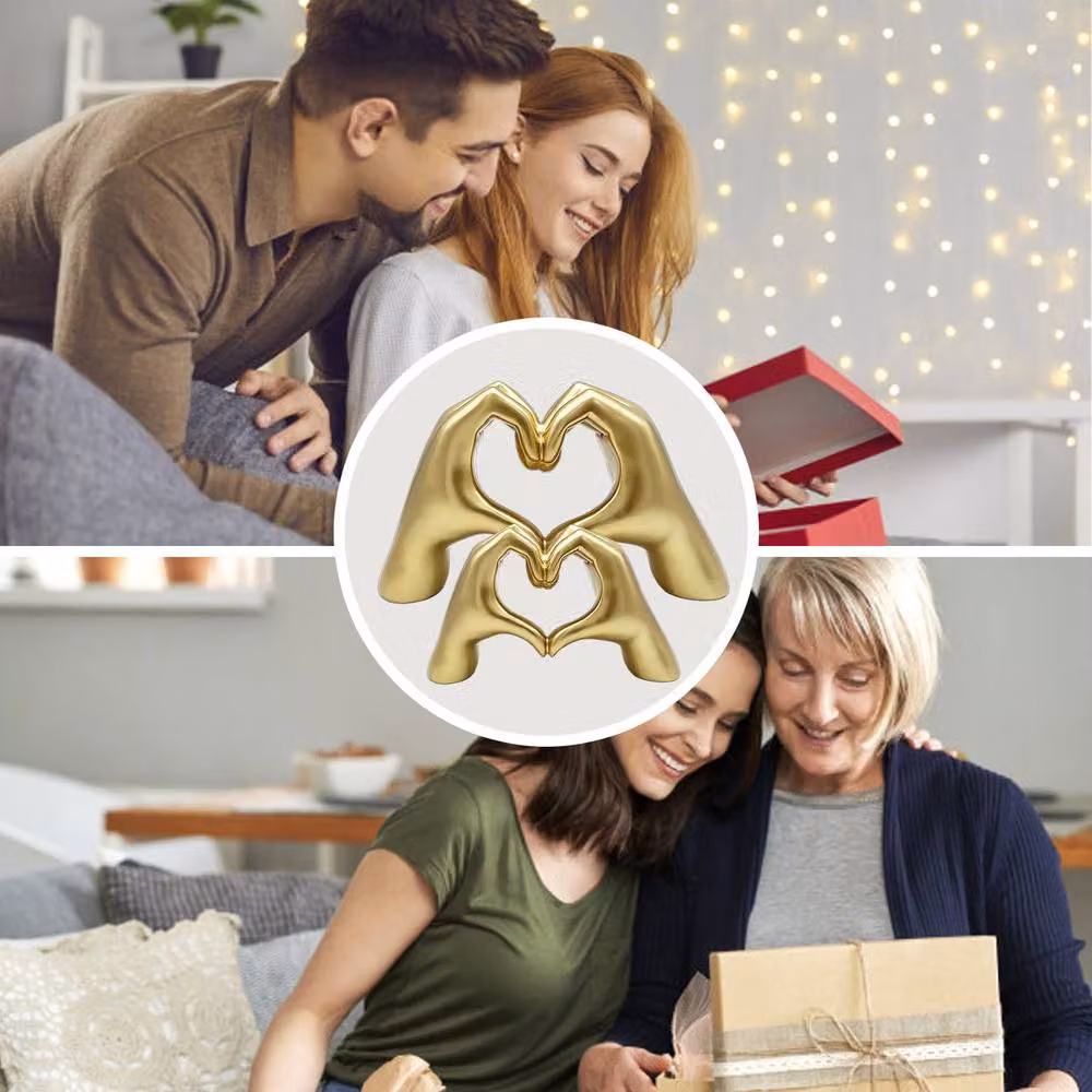 Huhote Modern Heart Hands Sculpture Set of 2 Gold Minimalist Tabletop Decor – 3
