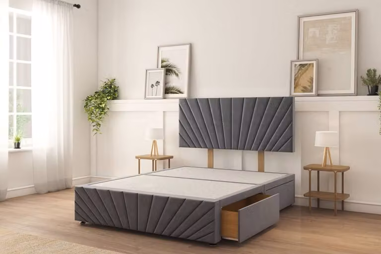 Sloomy Amberley Plush Divan Bed Set with 2 Drawers, 26 inch Strutted Headboard and 12 inch Matching Footboard, Dark Grey, W/D/H: 120 x 200 cm