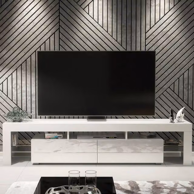 Creative Furniture Nova TV Unit, White with Glossy Doors, W/D/H: 200 x 45 x 35 cm – 1