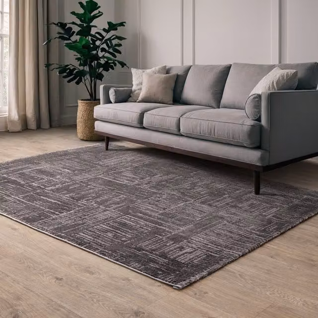 The Rug Edit Axel Geometric Grid Scandinavian Rectangular Living Area Rug in Grey, W: 200 cm, D: 275 cm