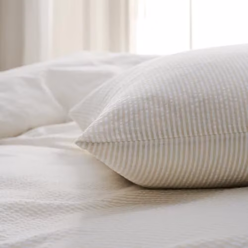 Christy Seersucker Cotton Striped Oxford Duvet Cover and Pillowcase Set, Beige, W/D/H: 140 x 200 cm and 50 x 75 cm – 3