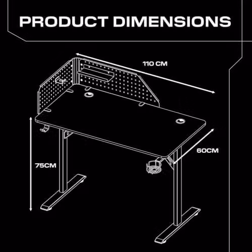 X Rocker Vortex Gaming Desk with Pegboard Shelving in Black, W/D/H: 110 x 60 x 75 cm – 3