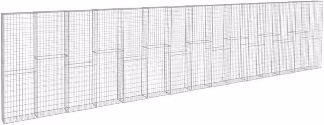 Berkfield Home Galvanised Steel Gabion Fence with Covers in Silver, W/D/H: 900 x 50 x 200 cm – 1