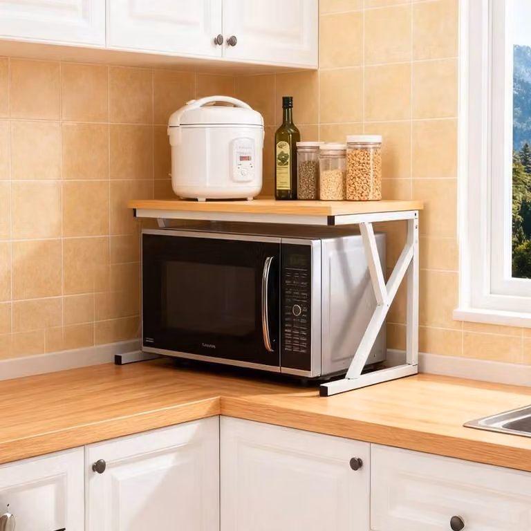 EONLION Microwave Organiser Stand and Over Shelf Storage in Light Walnut and Brown, Width: 100 cm