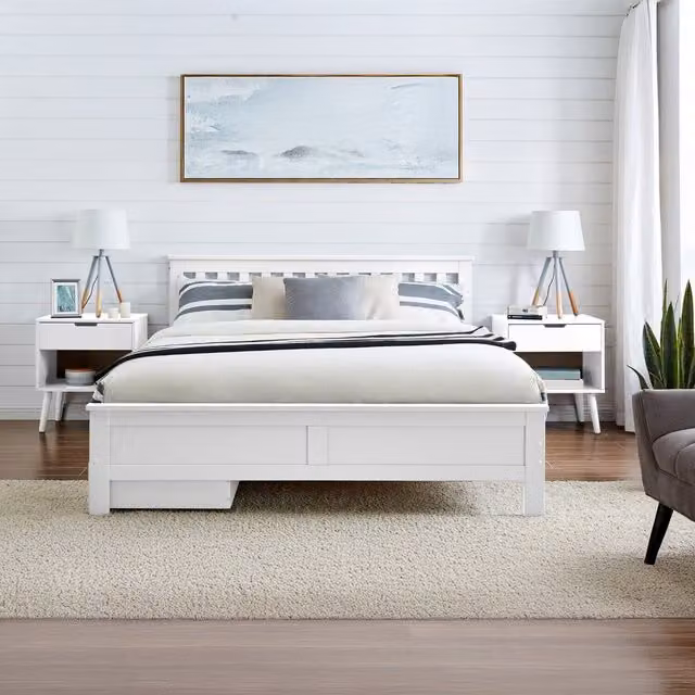 FurnitureboxUK Azure King Bed Frame in White Solid Pine Wood, W/D/H: 200 x 180 cm