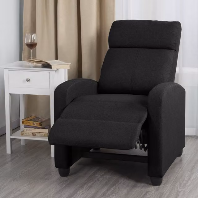 Yaheetech Black Fabric Single Reclining Chair with Armrests