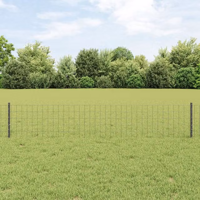 Berkfield Home Euro Fence with 5 U Posts in Grey Steel, W: 10 m, H: 0.4 m