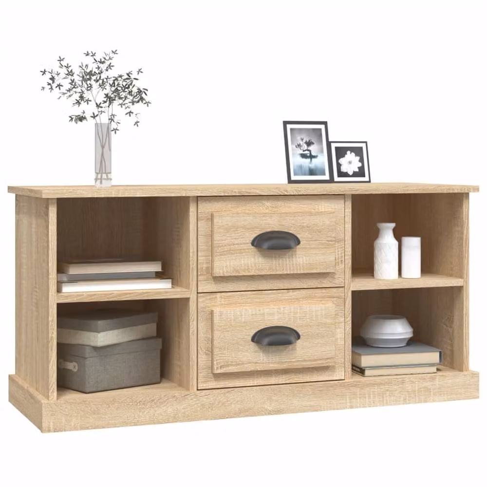 Berkfield Home TV Cabinet in Light Oak, W/D/H: 99.5 x 35.5 x 48 cm – 3