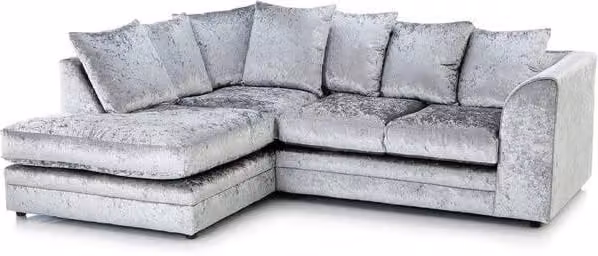 LUXURY LIFE Declan Left Hand Facing Corner Sofa in Silver Crushed Velvet Fabric – 1