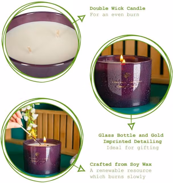 Nicola Spring Purple Soy Wax Scented Tabletop Candle, Pack of 3, 380 g