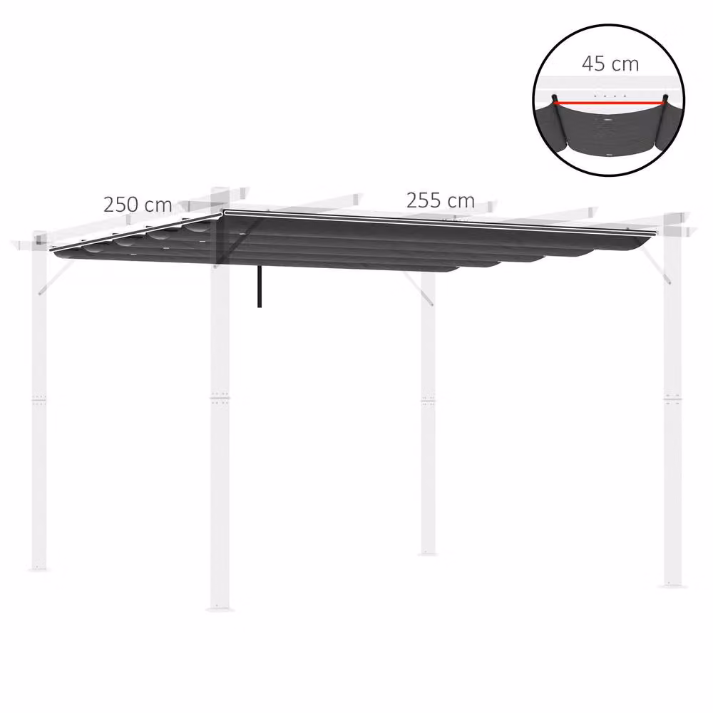Outsunny Matteo Dark Grey Retractable Pergola Canopy Replacement Fabric, Polyester, W/D: 250 x 255 cm – 3