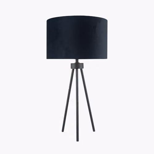 Pacific Lifestyle Art Deco Tripod Table Lamp with Black Velvet Cylinder Lampshade – 2