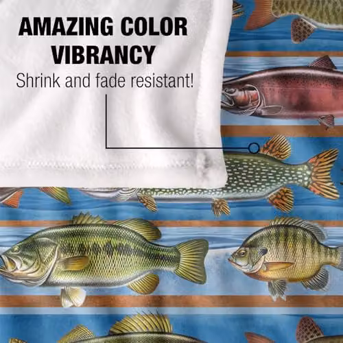 JQ Licensing Freshwater Gamefish Fishing Pattern Super Soft Fleece Throw Blanket, White, W/D: 152 x 127 cm – 3