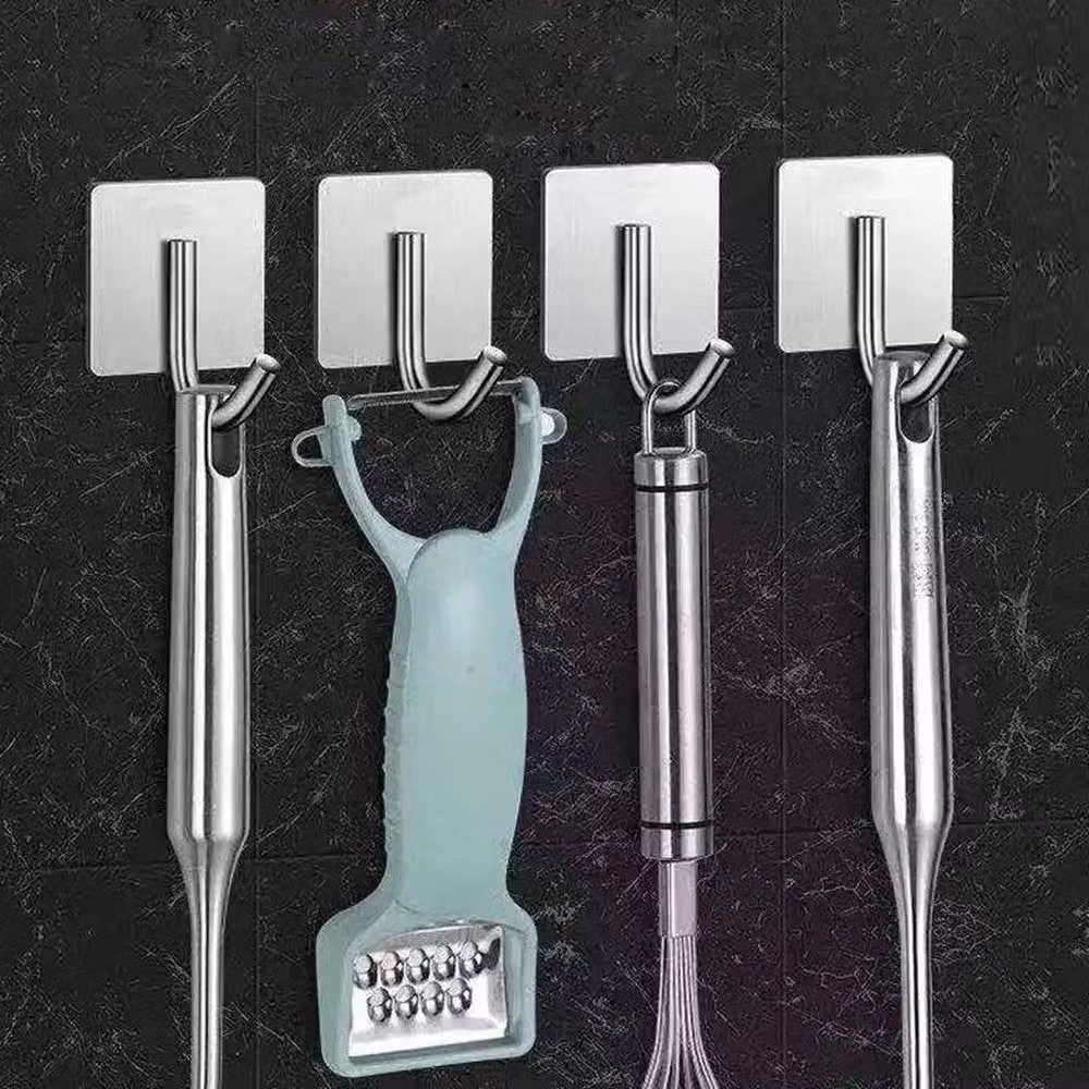 KORVIXA 5-Piece Stainless Steel Self-Adhesive Wall Hooks in Brushed Silver – 3
