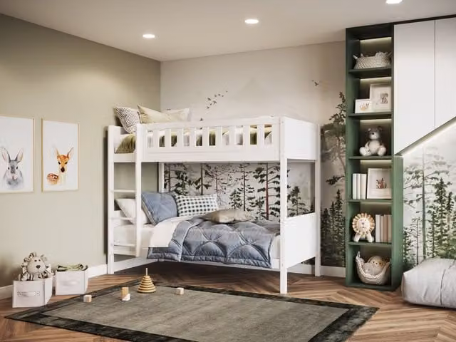 Flair Bea Two-Level Bunk Bed in White Solid Pine Wood, Size: 90 x 200 cm