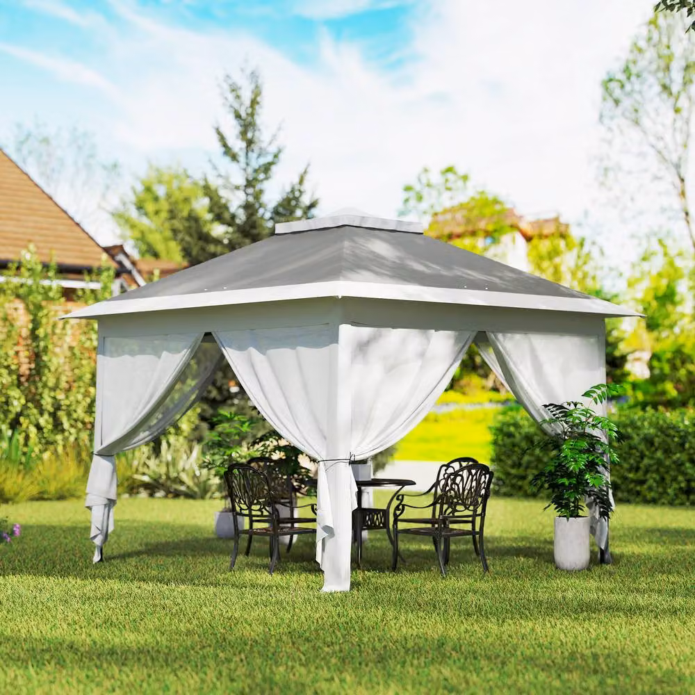 Outsunny Pop Up Gazebo with Double Roof and Mesh Sidewalls in Grey, W: 330 cm, D: 330 cm, H: 288 cm – 3