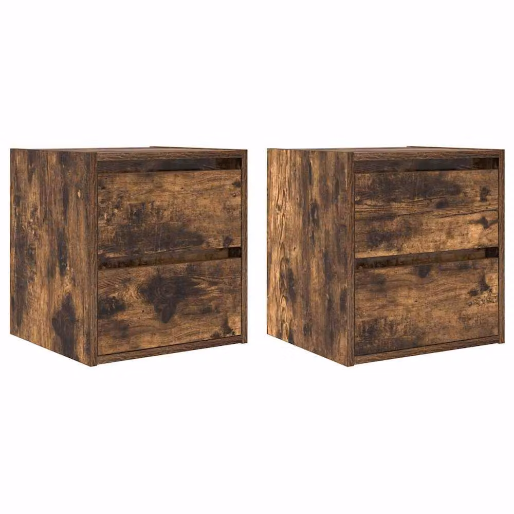 Berkfield Home Set of 2 Wall-mounted Bedside Cabinets in Smoked Oak Brown, W/D/H: 38 x 34 x 40 cm – 3