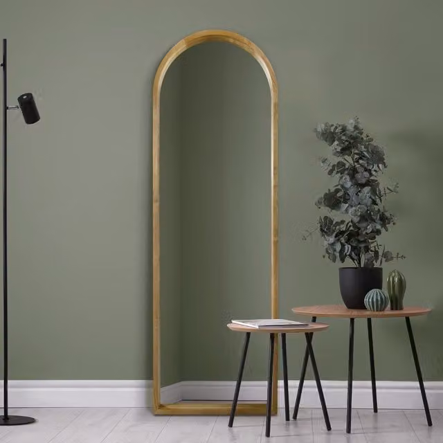 MirrorOutlet The Naturalis Solid Oak Framed Arched Leaner Wall Mirror, Brown, W: 60 cm, H: 180 cm