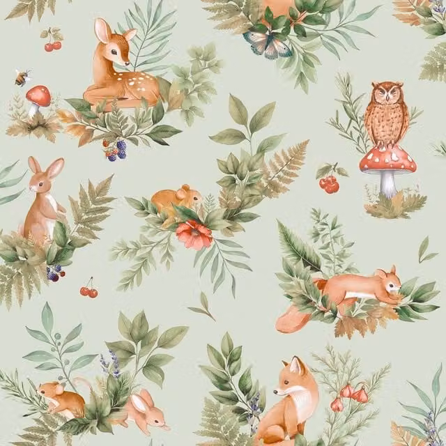 Holden Décor Forest Friends Textured Animal and Floral Wallpaper in Green