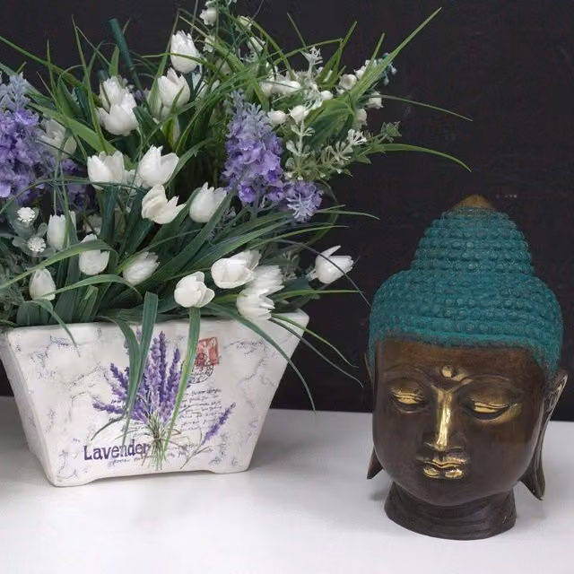 KDMK Large Classic Brass Buddha Head Gold Tabletop Ornament