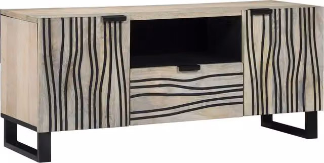Berkfield Home Media Storage Cabinet with Drawer, Shelf and Door in White and Black Mango Wood