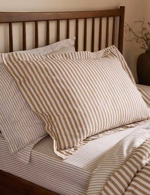 Yard 2 Pack Hebden Stripe Pure Cotton Breathable Pillowcases in Natural Mix Beige