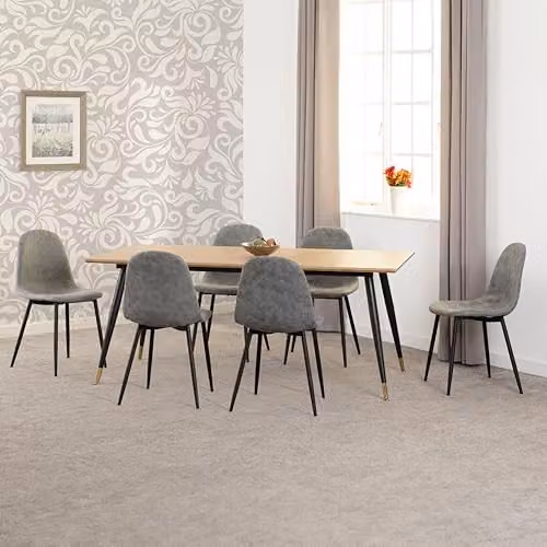Seconique Hamilton 180cm Dining Set with 6 Athens Grey Faux Leather Chairs and Medium Oak Table