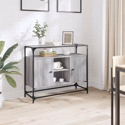 vidaXL Grey Sonoma Sideboard with Glass Top and MDF, W/D/H: 98 x 35 x 81 cm – 2