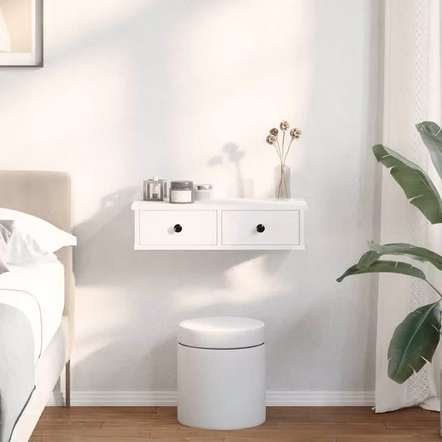 Berkfield Home White Wall Shelf with Drawers, W/D/H: 60 x 25 x 15 cm