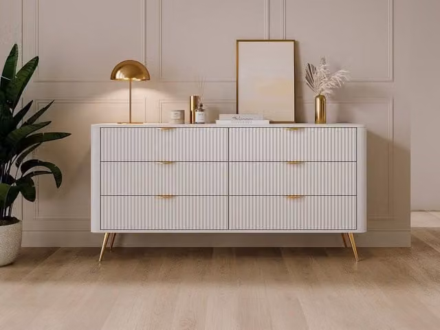 Vente-unique ELONARIA 6-Drawer Chest of Drawers in White and Gold