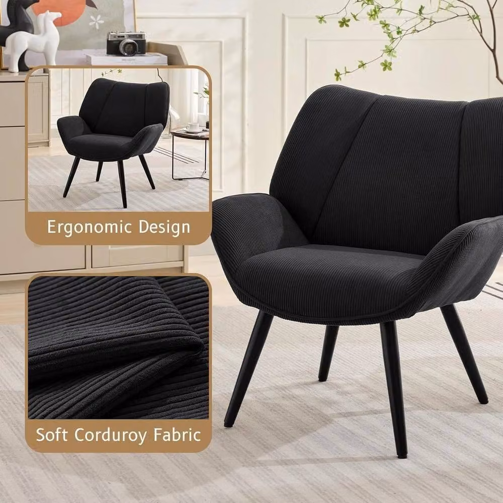 VOGREX Modern Grey Wingback Accent Armchair with Metal Legs and Armrests – 2