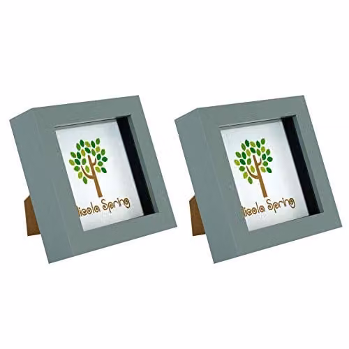Nicola Spring Minimalist Square 3D Shadow Box Photo Frames, Grey, Pack of 2, 10 x 10 cm – 1