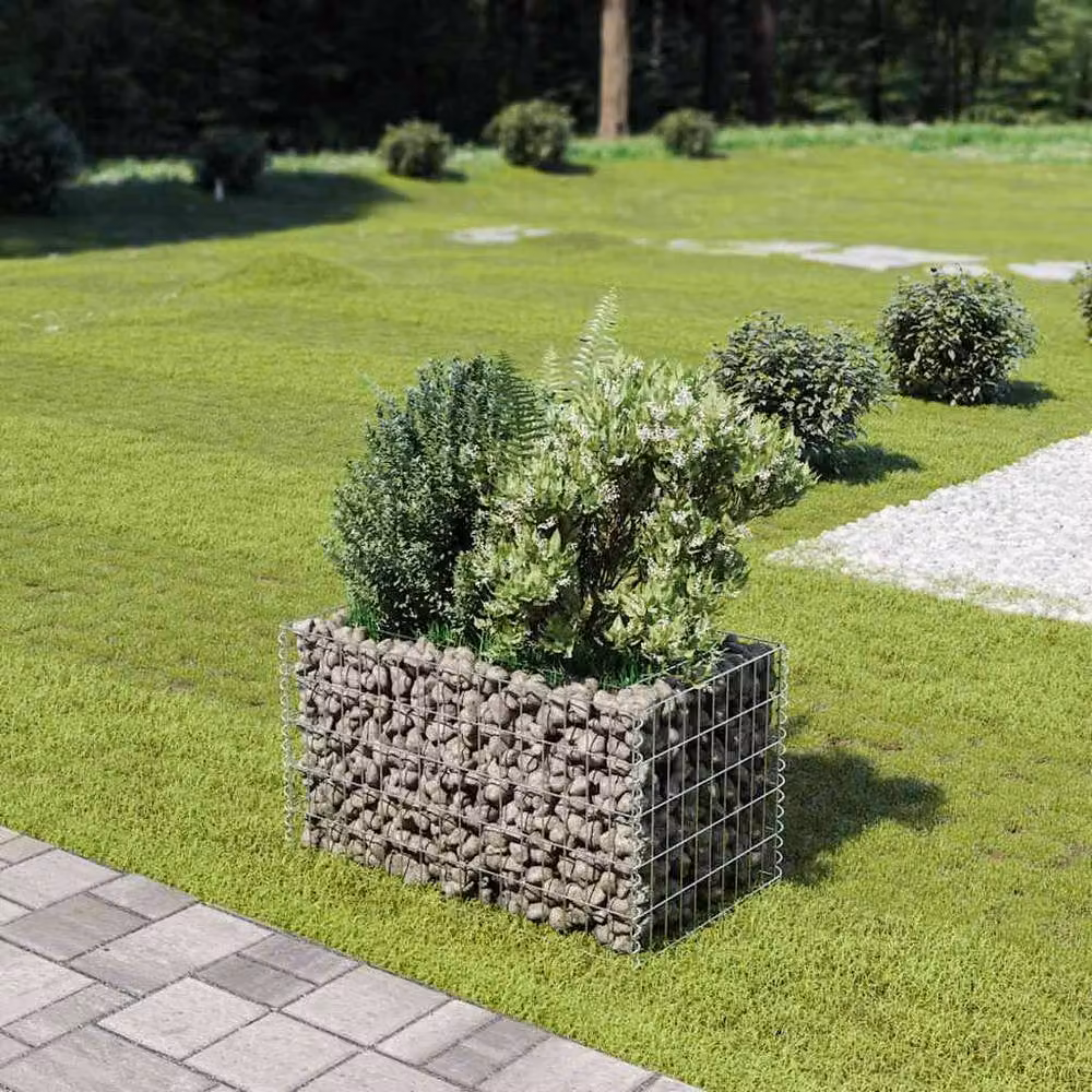 Berkfield Home Silver Galvanised Steel Wire Mesh Stone Gabion Raised Bed, W/D/H: 90 x 50 x 50 cm – 2