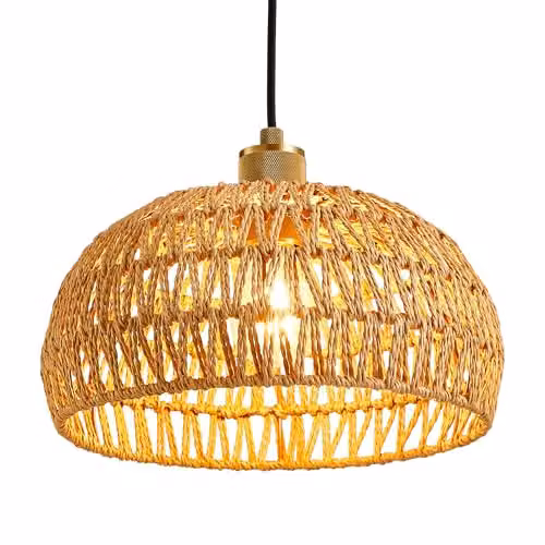 Harper Living Easy Fit Handwoven Rope Dome Pendant Lamp Shade with Reducer Ring, Yellow and Brown – 1