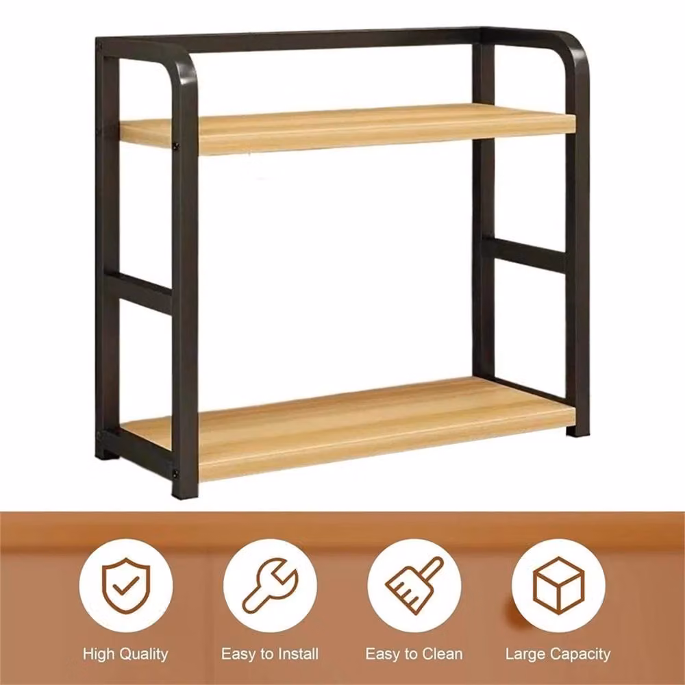 Nordara 2 Tier Wooden Spice Rack Organizer in Black, W: 50 cm, H: 42 cm, D: 1 cm – 3