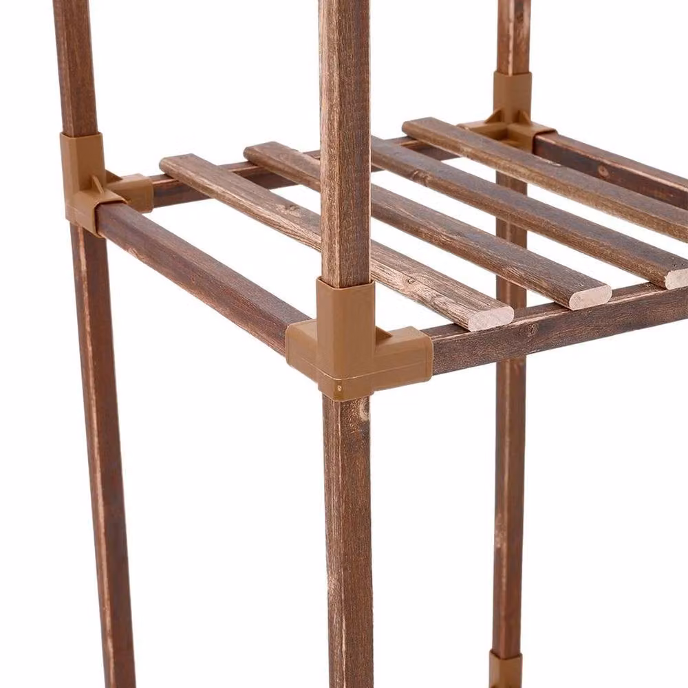 KORVIXA Large Multi-Tier Rustic Wooden Plant Stand in Brown, H 158.0 x W 98.0 x D 29.5 cm – 2