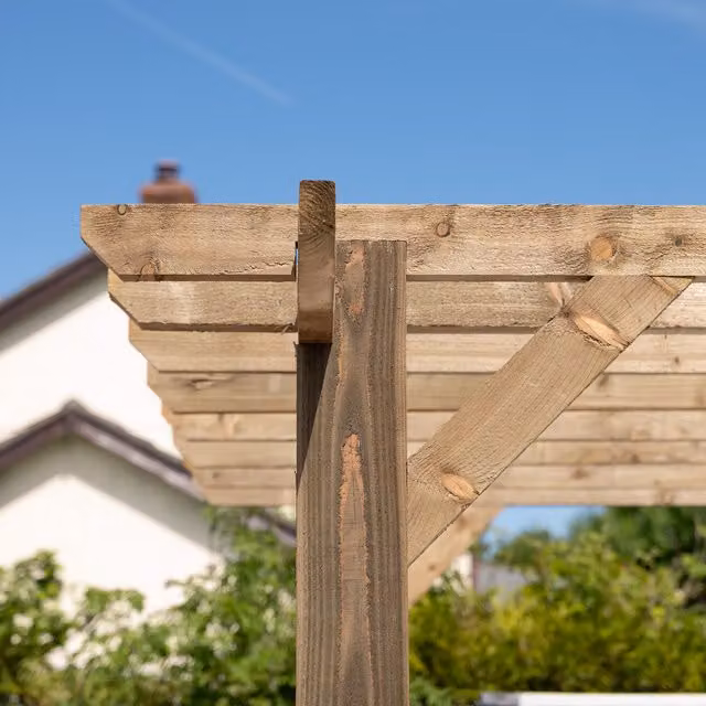 Ruby UK Modern Wooden Pergola with Flat Open Roof in Red