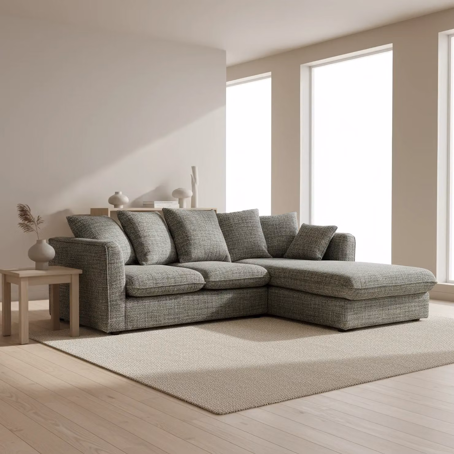 Abakus Direct Lucas Textured Fabric Corner Sofa with Chaise Lounge, Grey, Right Hand Facing – 2