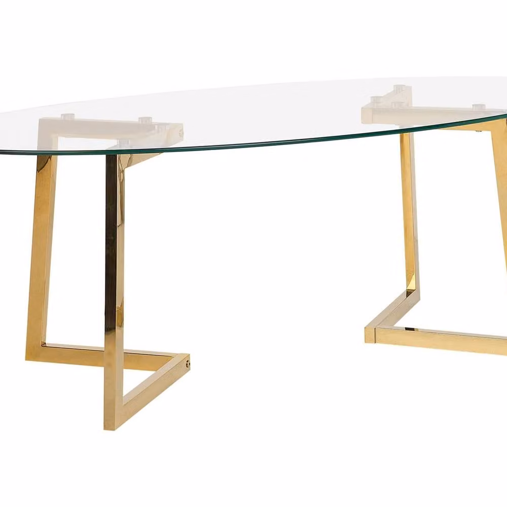 Wyld and Coco Gold-Toned Oval Coffee Table with Transparent Glass Top, W/D/H: 120 x 60 x 45 cm – 2