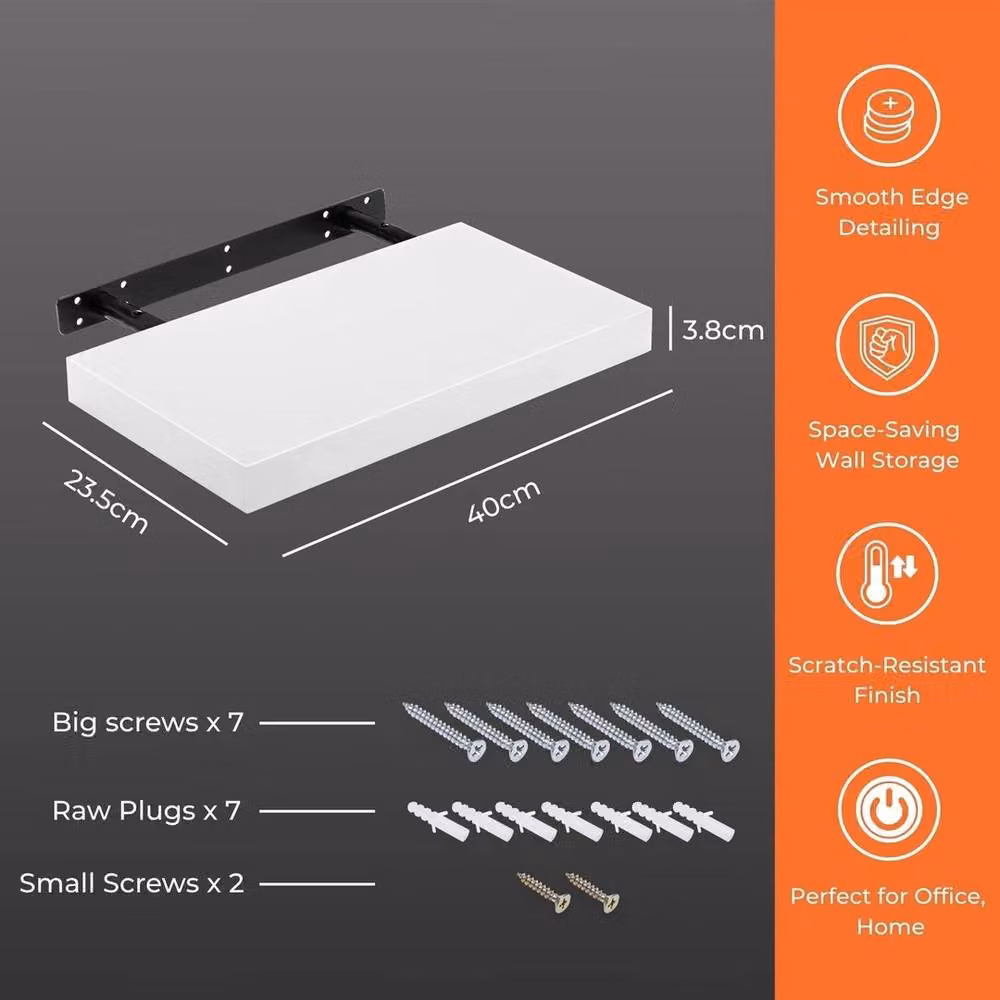 EONLION High Gloss White Floating Wall Shelf, W: 50 cm – 2